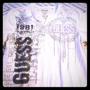 GUESS Spellout White Open V-Neck